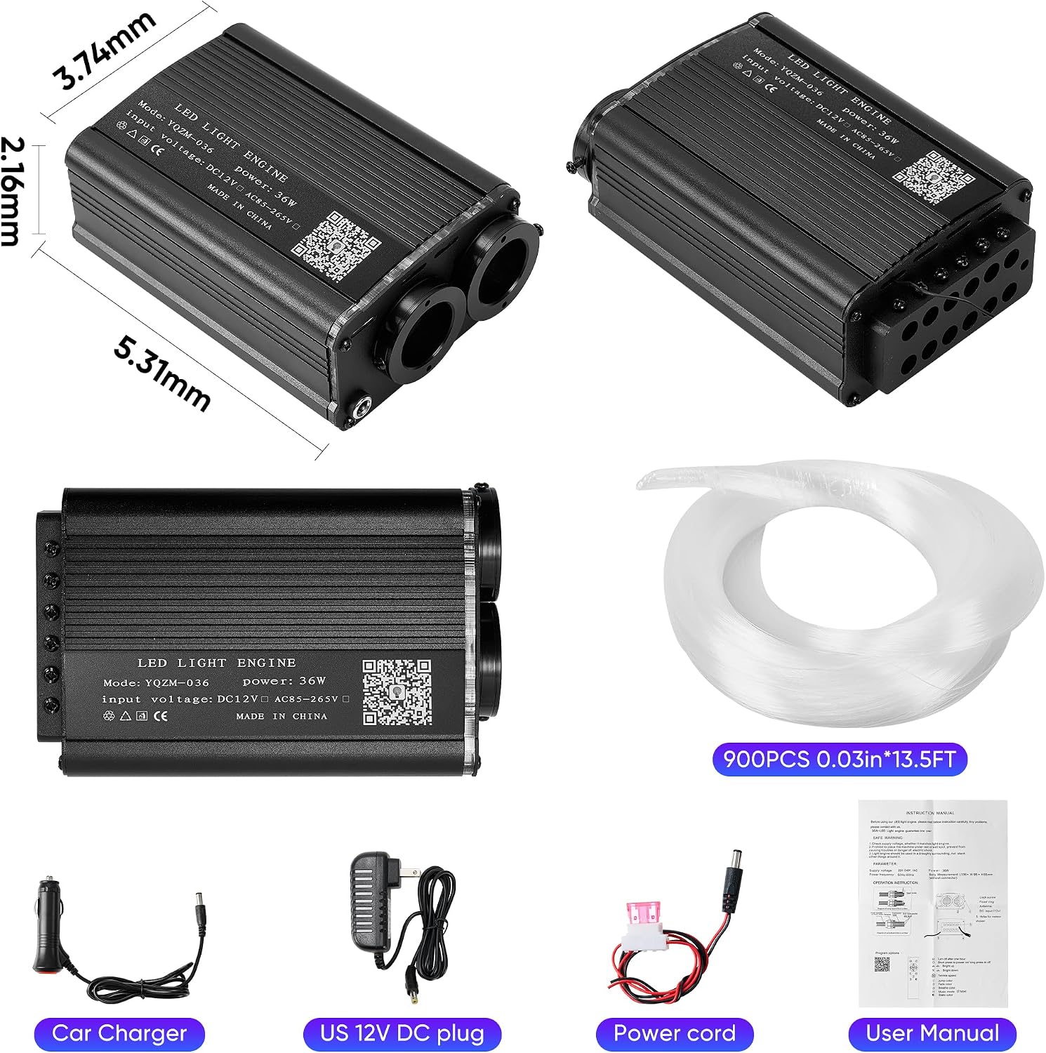 Starlight Headliner Kit, Twinkle RGBW Fiber Optic Lights for Car Roof Ceiling, 36W RF Remote Control, Music Sync Sound Activated LED Star Ceiling Light Kit for Automotive & Home Theater