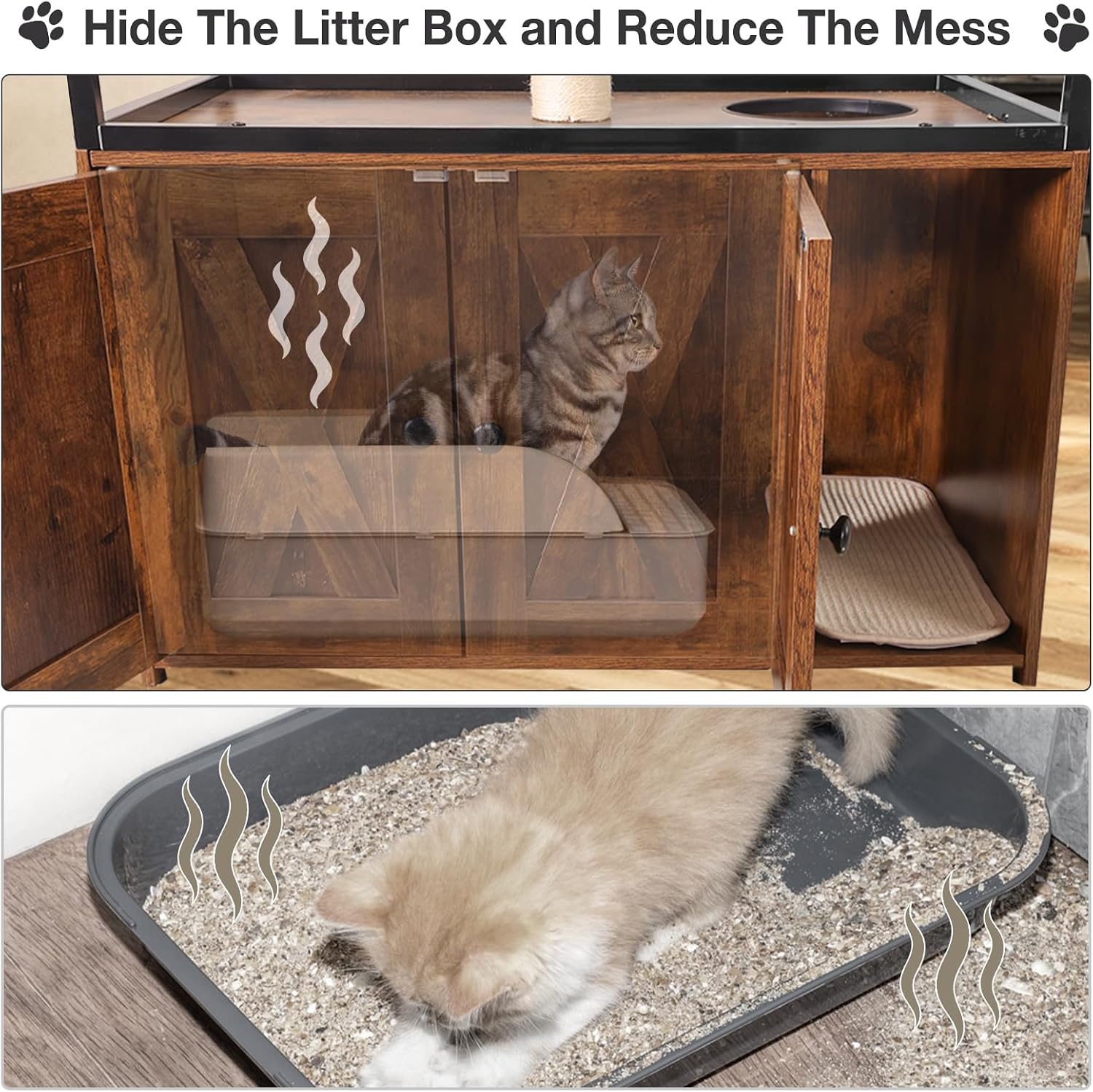 Cat Litter Box Enclosure, Cat Tree with Hidden Litter Box Furnitur，Front Entry Kitty Washroom Furniture for Indoor Cats (Wood)