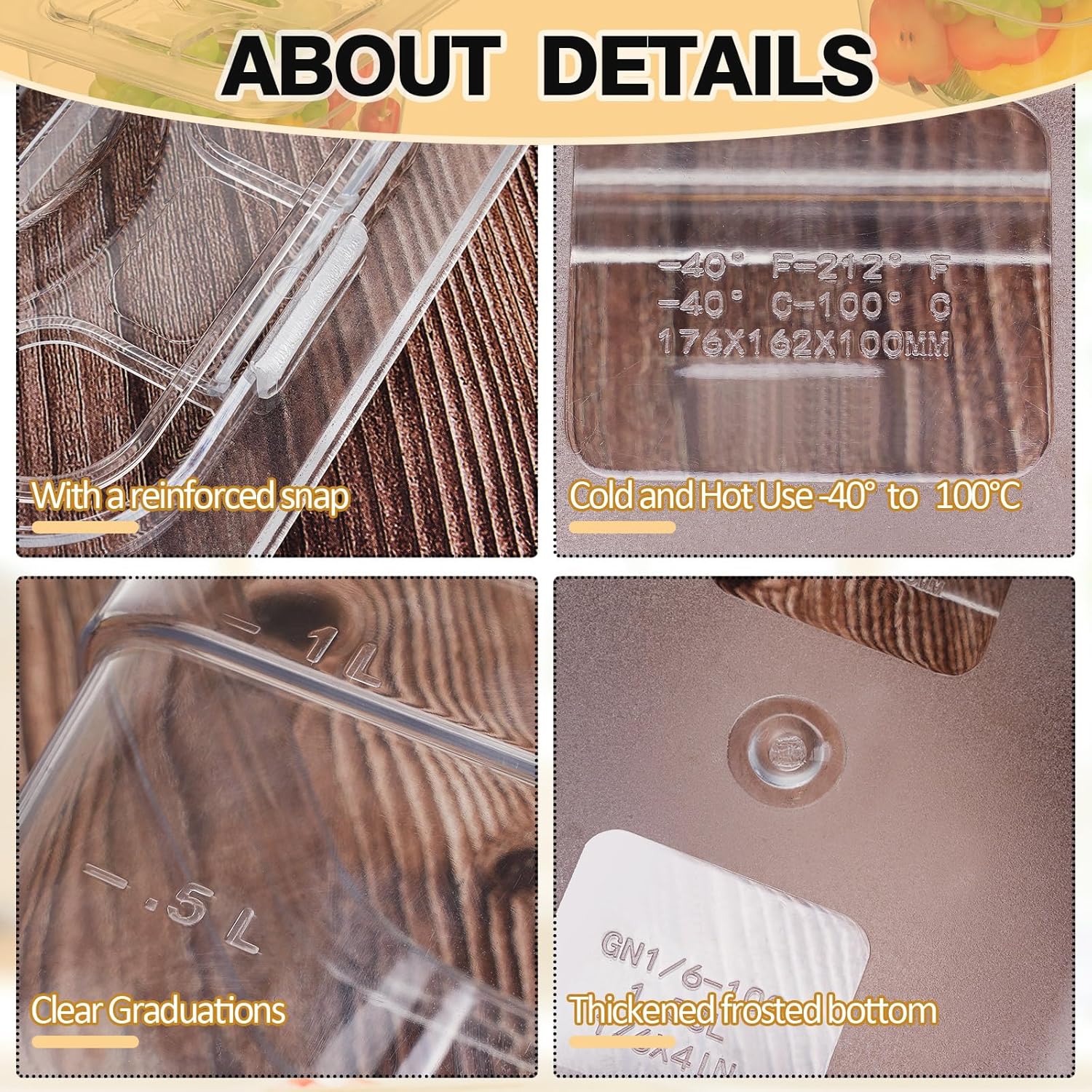 Geetery 12 Pack 4'' Deep Polycarbonate Food Pan with Lid Stackable Plastic Pan Restaurant Food Storage Containers with Hinged Lids for Hotel Supplies(Clear) - Image 4