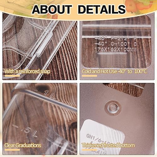 Miniatura 4 de Geetery Paquete de 12 bandejas de policarbonato de 16 de 4 pulgadas de profundidad con tapa, recipiente de plástico transparente apilable para