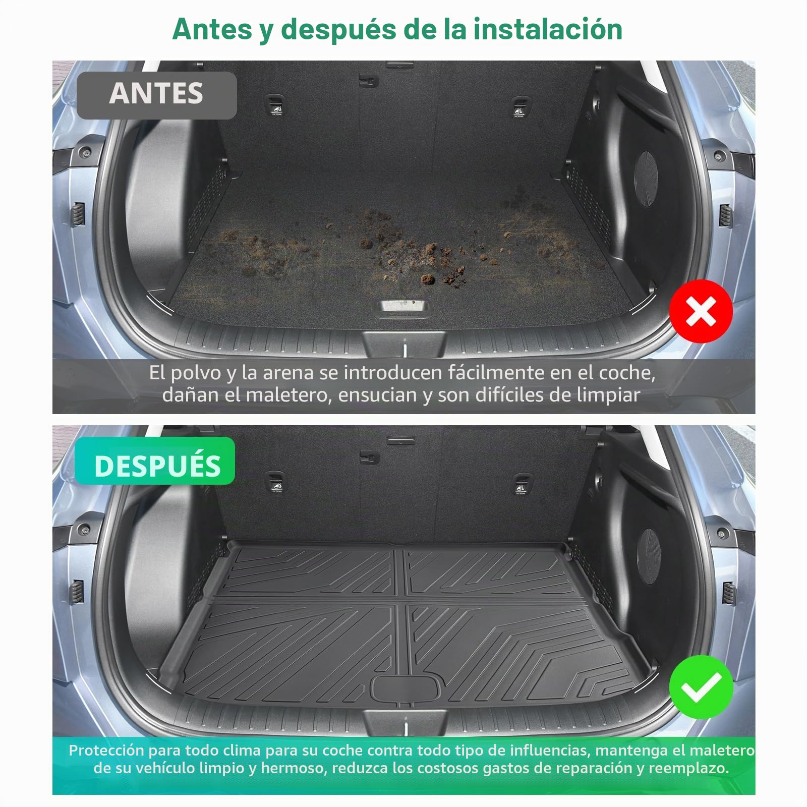GAFAT Compatible con Hyundai Kona SX2 Hybrid/EV Electrico 2024 2025 2026 Alfombrilla de Maletero, Fácil Plegar, Alfombras TPE Todo Clima, Original 3D Escaneo Borde Alto, Kona 2025 Accesorios