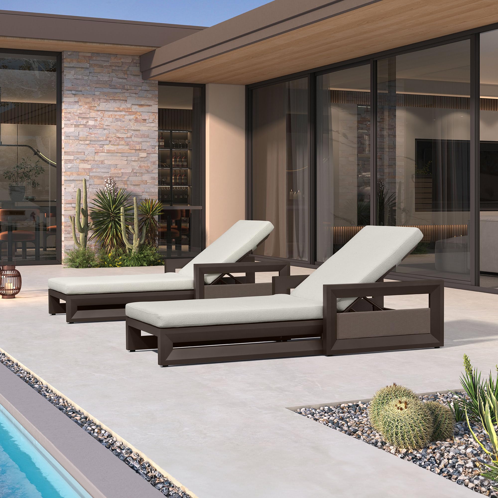 PURPLE LEAF Outdoor Chaise Lounge Set of 2 with Cushion &amp; Armrests,Bronze