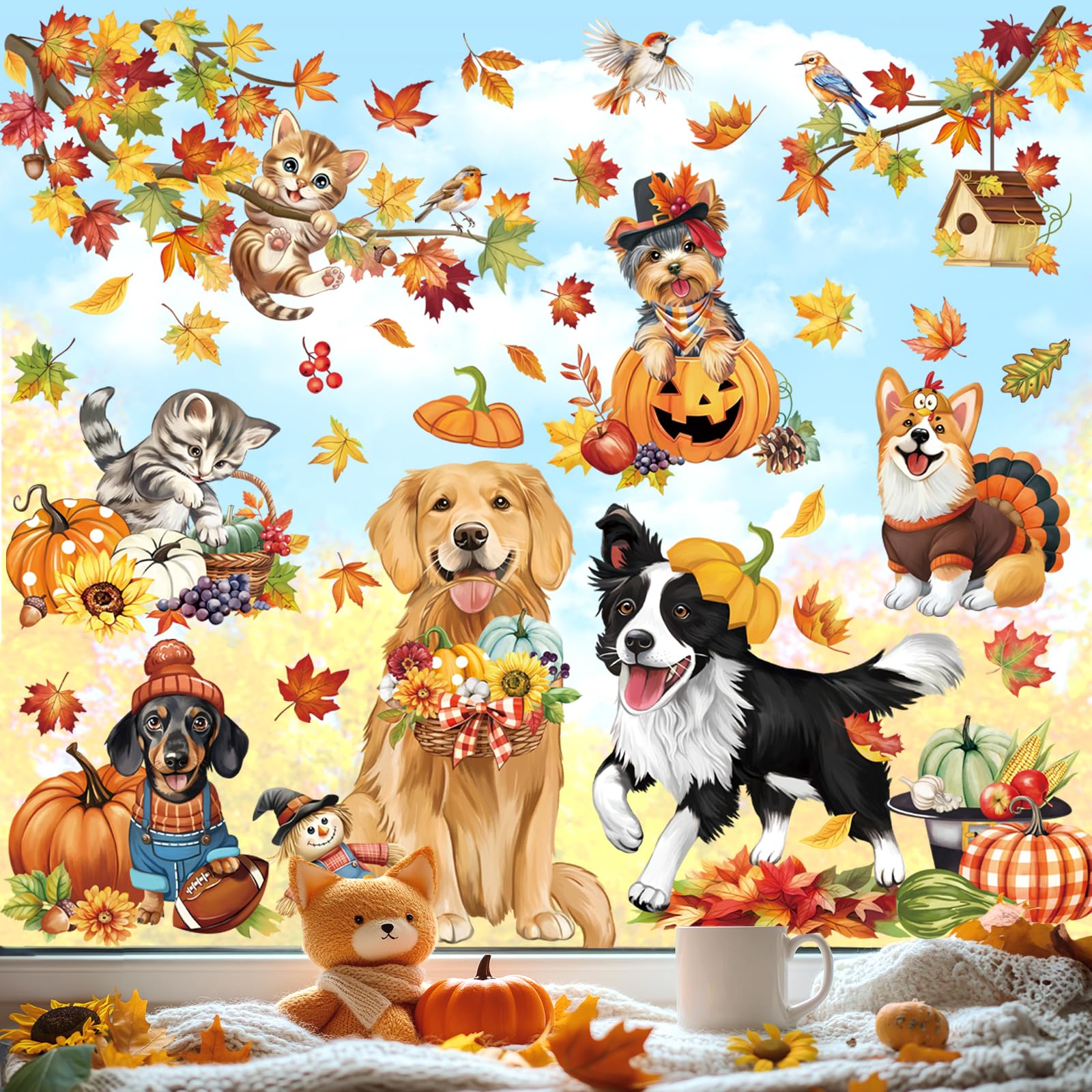 Amazon.com: decalmile Fall Pumpkin Maple Leaves Double Sided