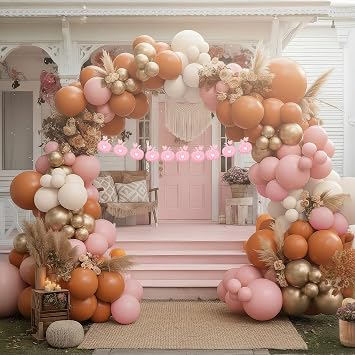 Little Pumpkin Baby Shower Decorations for Girl 136Pcs Pink White Rust Orange Balloon Garland Arch Kit with Pink Pumpkin Banner for Fall Theme Birthday Thanksgiving Party Supplies
