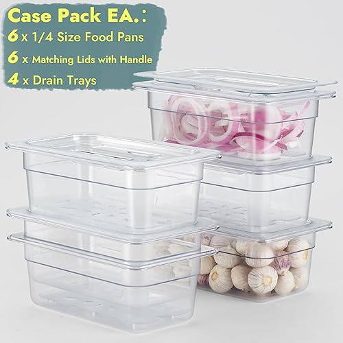 Vista 88 de CURTA Paquete de 6 bandejas de comida NSF, tamaño 1/6 de 2 1/2 pulgadas de profundidad, plástico de policarbonato comercial transparente apto