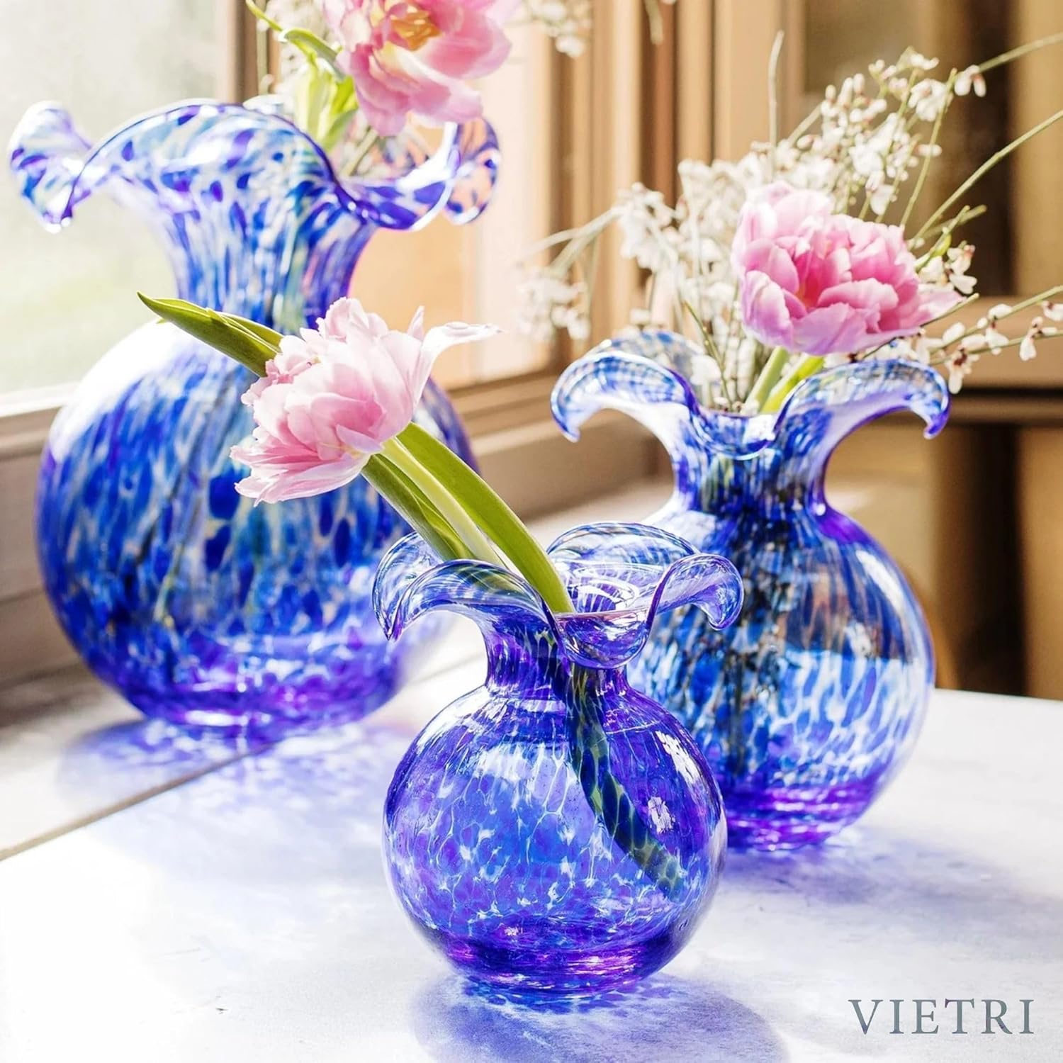 Hibiscus Glass Cobalt Tortoiseshell Small Fluted Vase