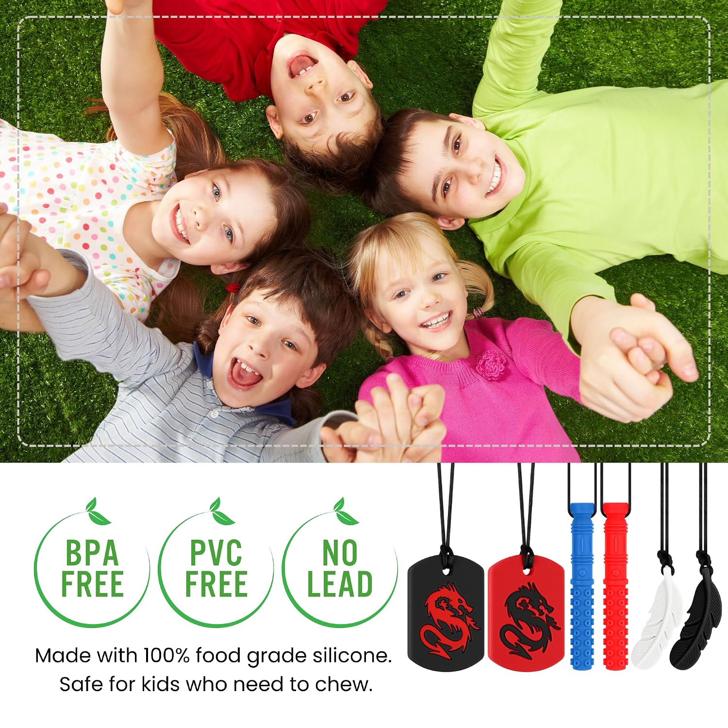 Chewy Necklaces, Sensory Silicone Toys, Oral Motor Aids Sensory Chew Necklace for Kids with Austim, ADHD, Anxiety or Special Needs