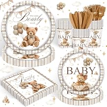 120 Pcs We Can Bearly Wait Party Supplies Party Plates Cute Teddy Bear Baby Shower Birthday Party Decorations for Baby Bday Set for 20 Guests