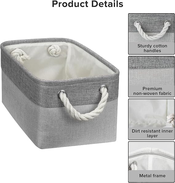 Small Storage Boxes for Shelves, Foldable Small Toy Storage Box with Handles, Canvas Storage Baskets for Socks Towels DVDs Books Makeup and Bathroom Toiletries(31x21x16cm/1 Pack, Grey&Light Grey)