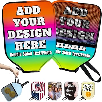 Custom Pickleball Paddle Cover Personalized Paddle Case with Design You Photo Text Customized Neoprene Racket Protection with Pocket and Handle Strap Fits Most Rackets - 9.06x11.81 Inches