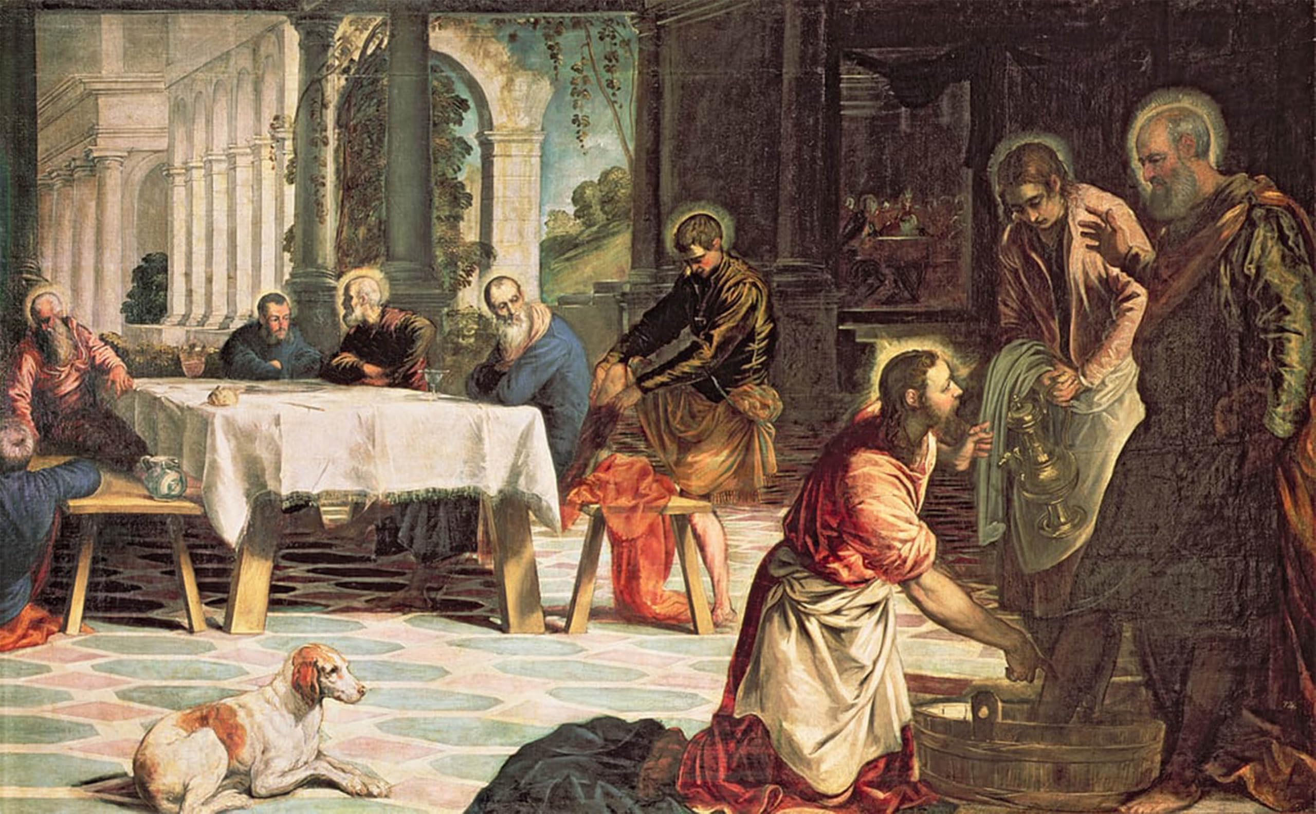 RZHRHJES Famous Painting Poster Art Canvas Print Retro Picture Christ Washing the Feet of the Disciples by Jacopo Robusti Tintoretto Poster Wall Art for Home Decor 60x90cm