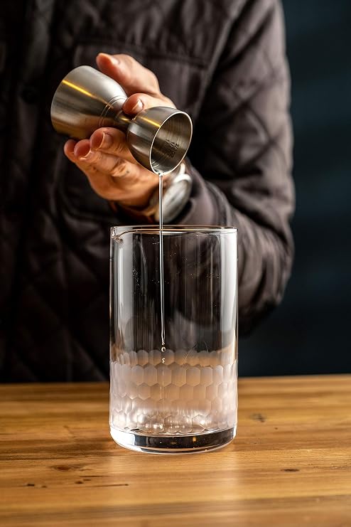 The Hive Cocktail Mixing Glass - Honeycomb Hammered Bar Mixer Pitcher - Seamless and Handcrafted of Crystal Glass, 550ml / 18-ounce
