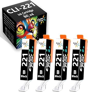 Compatible CLI221BK Ink Cartridge Replacement for Canon CLI-221 Black PGI220 CLI221 for Pixma MX870 MX860 MP620 MP560 MP980 MP990 IP4700 Printer 4-Pack,221 Black Ink