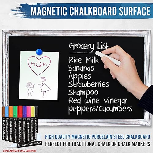 Miniatura 5 de HBCY Creations Pizarra de tiza de pared con marco de madera maciza blanqueada de 11" x 17", superficie magnética, decoración para el hogar, menús