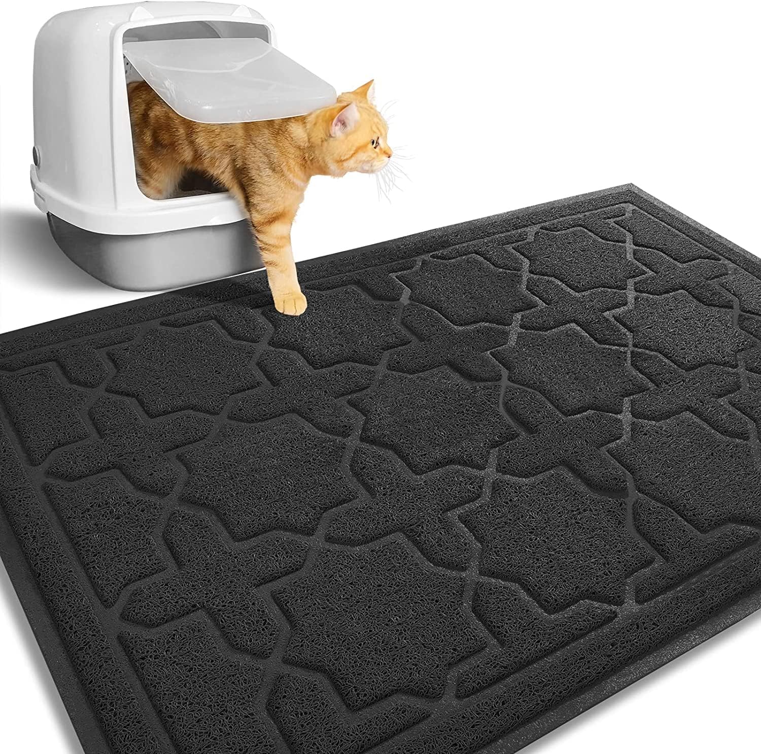 Yimobra Katzenstreu Matte, 90 x 60 cm, wasserdichte Katzenklomatte rutschfest Katzenklo Unterleger Matte, Einfache Reinigung Katzenklo Vorleger, Schwarz