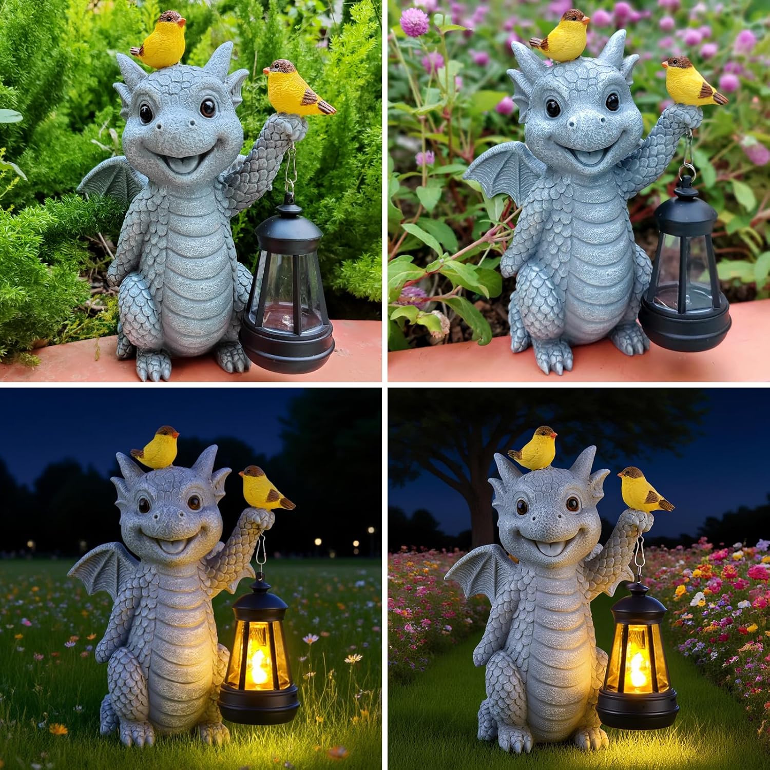 ILLUMINEW Solar Dragon Garden Statue with Lantern and Birds – Resin Dinosaur Figurine with LED Light for Yard, Outdoor Decor, Gifts for Mom, Women (Dragon) - Image 7
