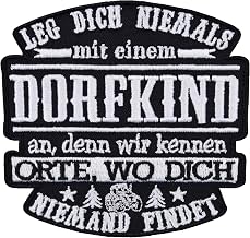 Dorfkind Iron-On Patch Embroidered Rocker Biker Patch with Funny Saying Austria Iron-On Transfers Motorcycle Sticker for Sew-On Village Gift Applique for Jackets/Hat/Jeans/Bags 90 x 85 mm
