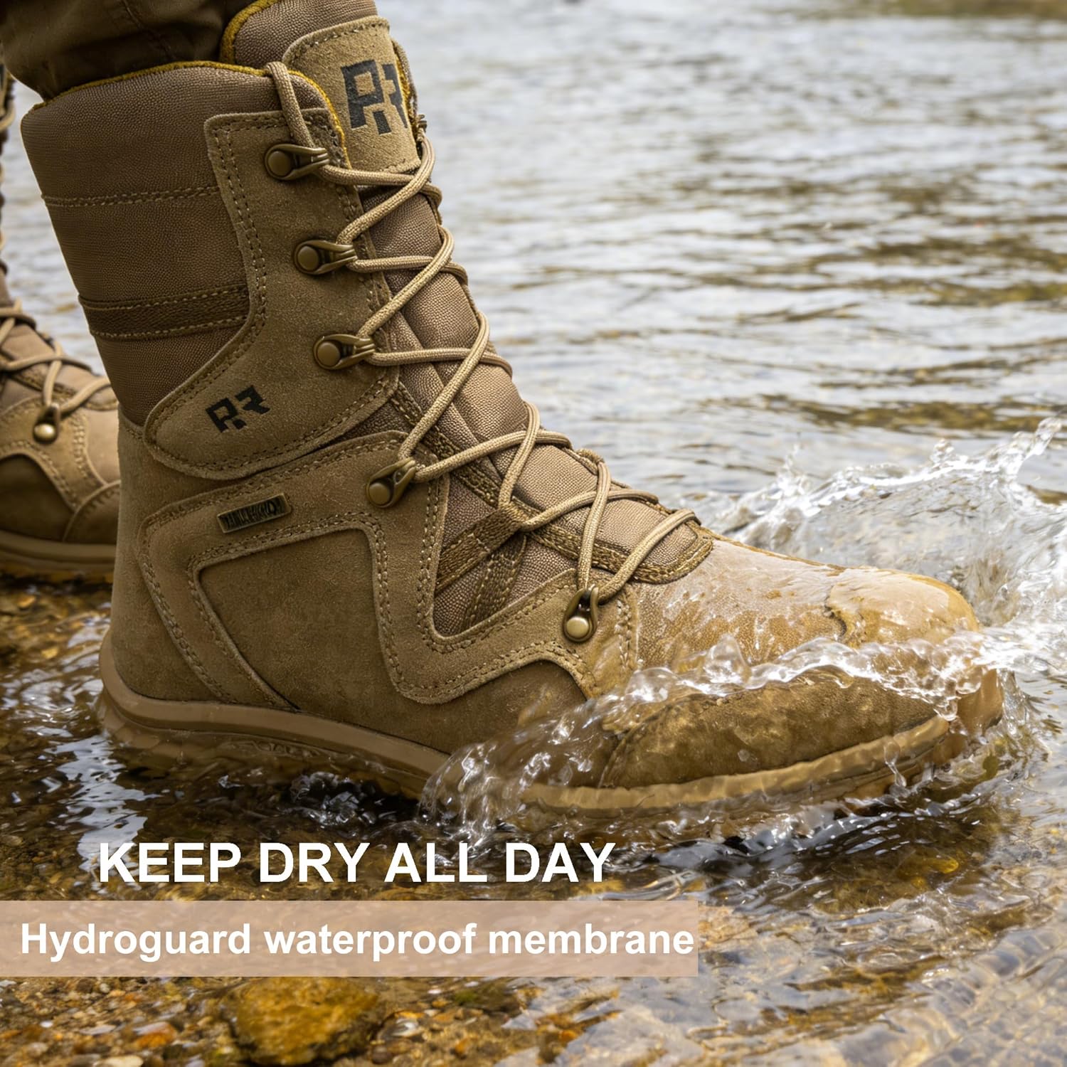 ROCKROOSTER Colmar 8" Men's Military Tactical Combat Boots, Motorcycle Boots, Waterproof Lightweight Hiking Boots, Non-Slip Hunting Boots, EH Standard AB500 520