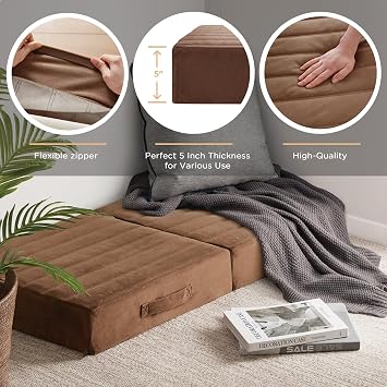Codi Floor Pillow for Adult, Large Meditation Cushion, 22225 Inch Coffee