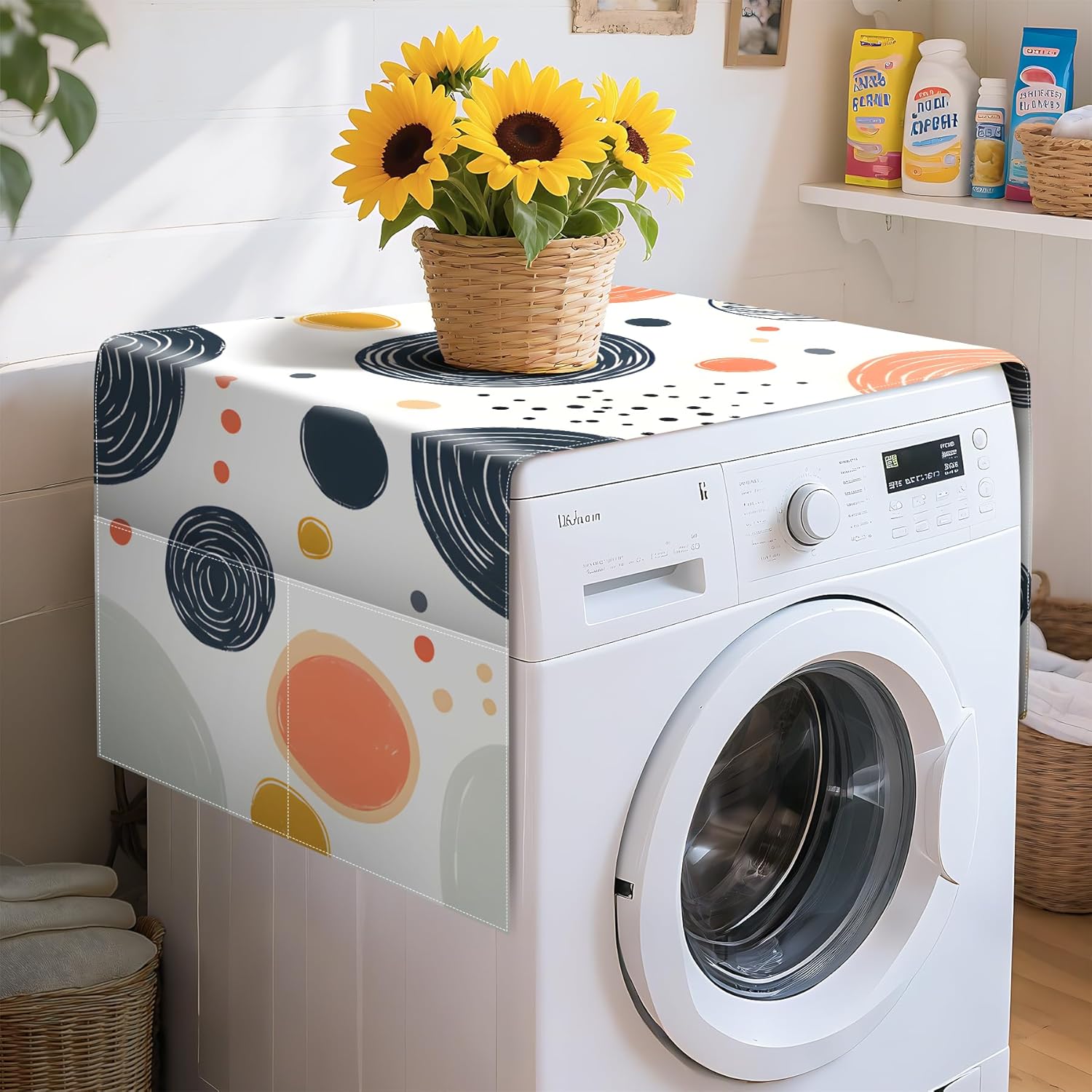 Washer and Dryer Top Covers, Fridge Dust Top Cover Refrigerator Dustproof Cover Washing Machine Covers for The Top with 4 Storage Pockets 22 x 51 in