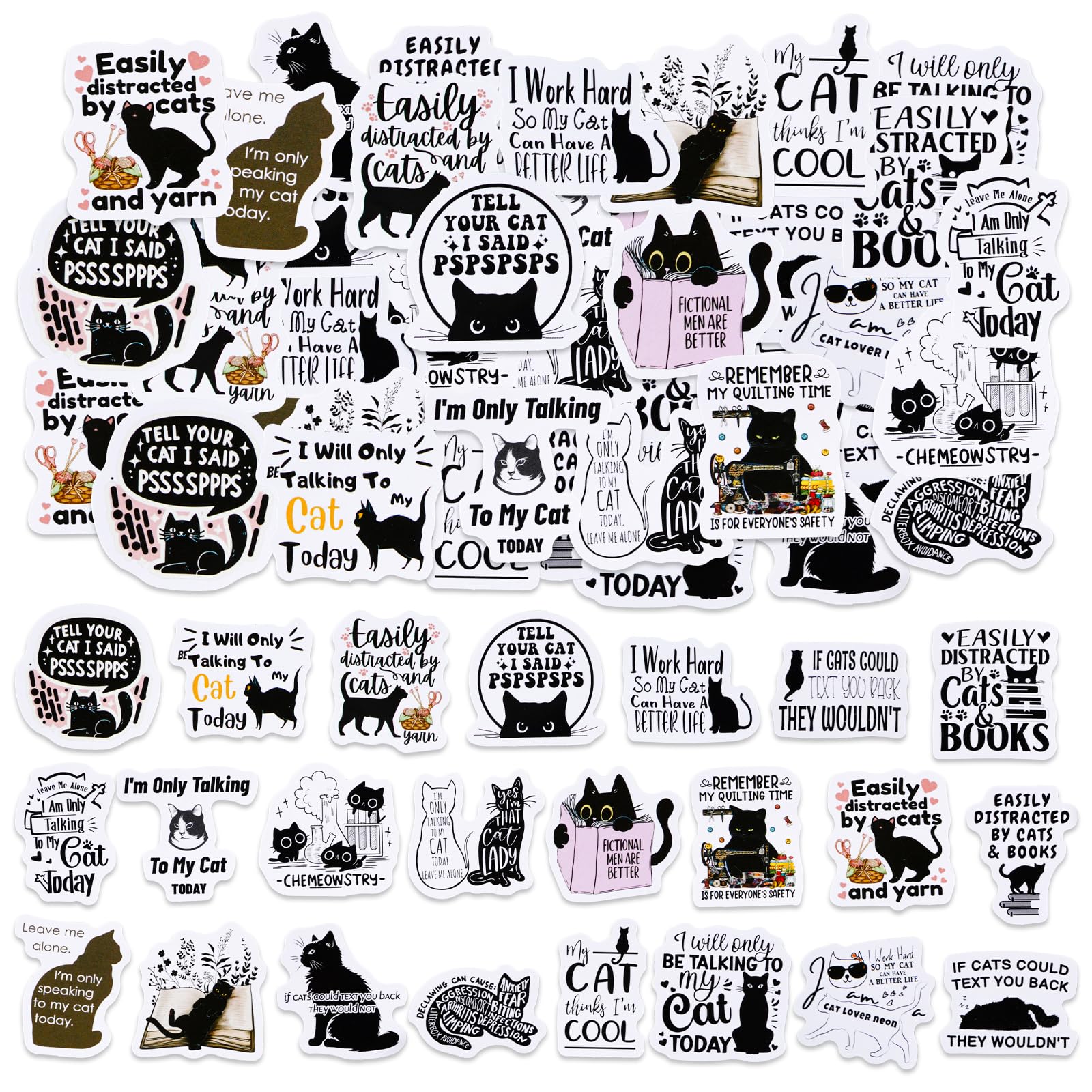 Pegatinas de gato lindo, 46 piezas de pegatinas de gato, pegatinas de dibujos animados de gato de dibujos animados, pegatinas de gato kawaii, pegatinas para álbumes de recortes, pegatinas de diario