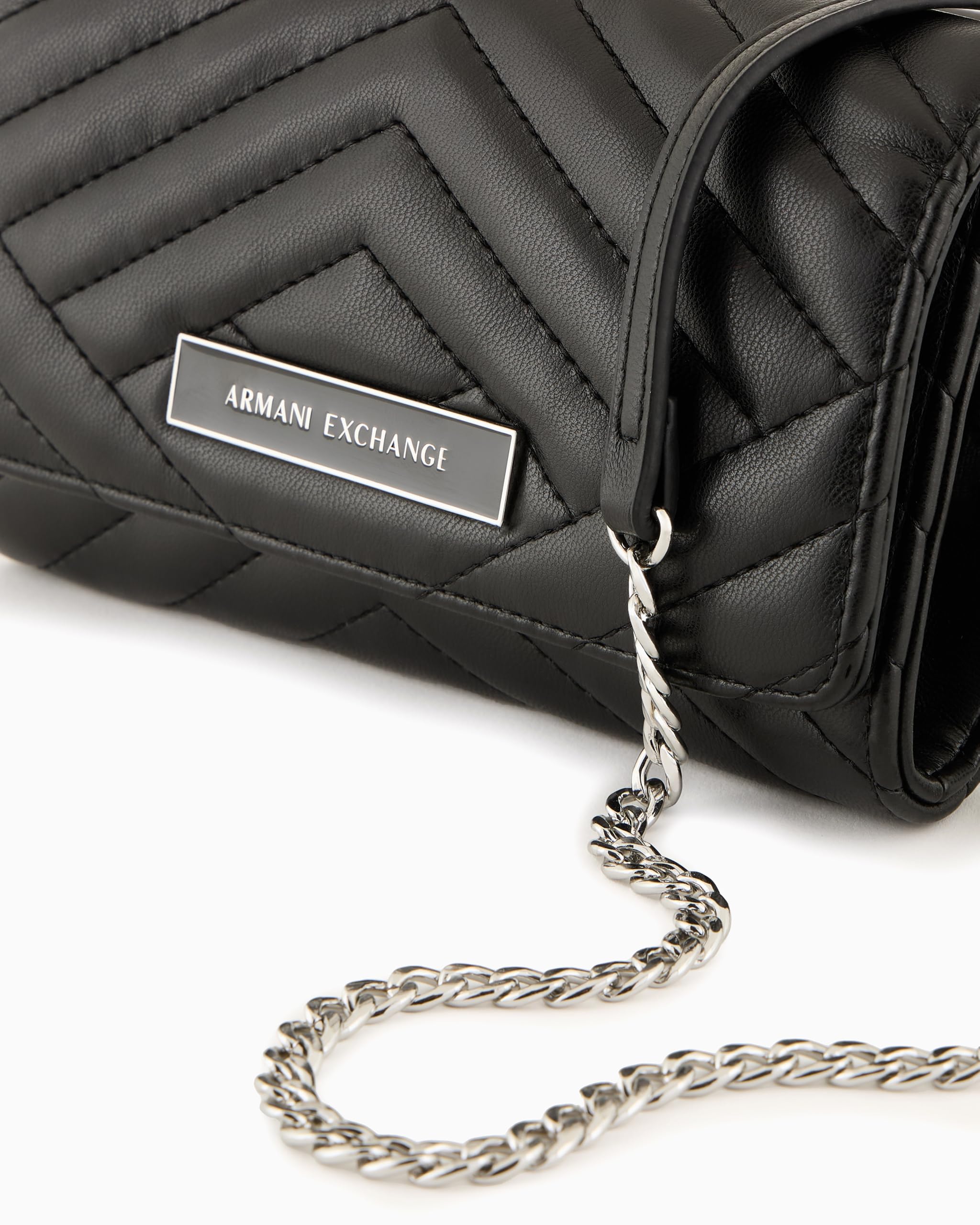 Armani Exchange Women's, EmbossedAllOverLogo Wallet on Chain, Black, czarny, jeden rozmiar