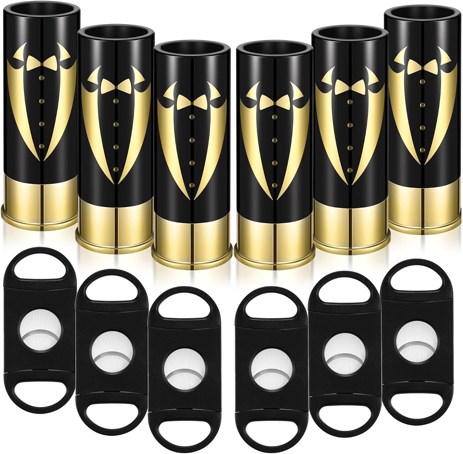 Yoption 16 Pack Groomsmen Gifts Set, 8 Pcs Gauge Shot Glasses and 8 Pcs Stainless Steel Cutter for Best Groomsmen Gift Wedding Proposal Favors