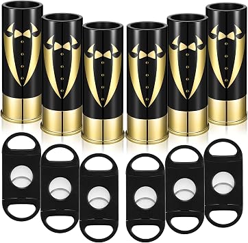 Yoption 12 Pack Groomsmen Gifts Set, 6 Pcs Gauge Shot Glasses and 6 Pcs Stainless Steel Cutter for Best Groomsmen Gift Wedding Proposal Favors