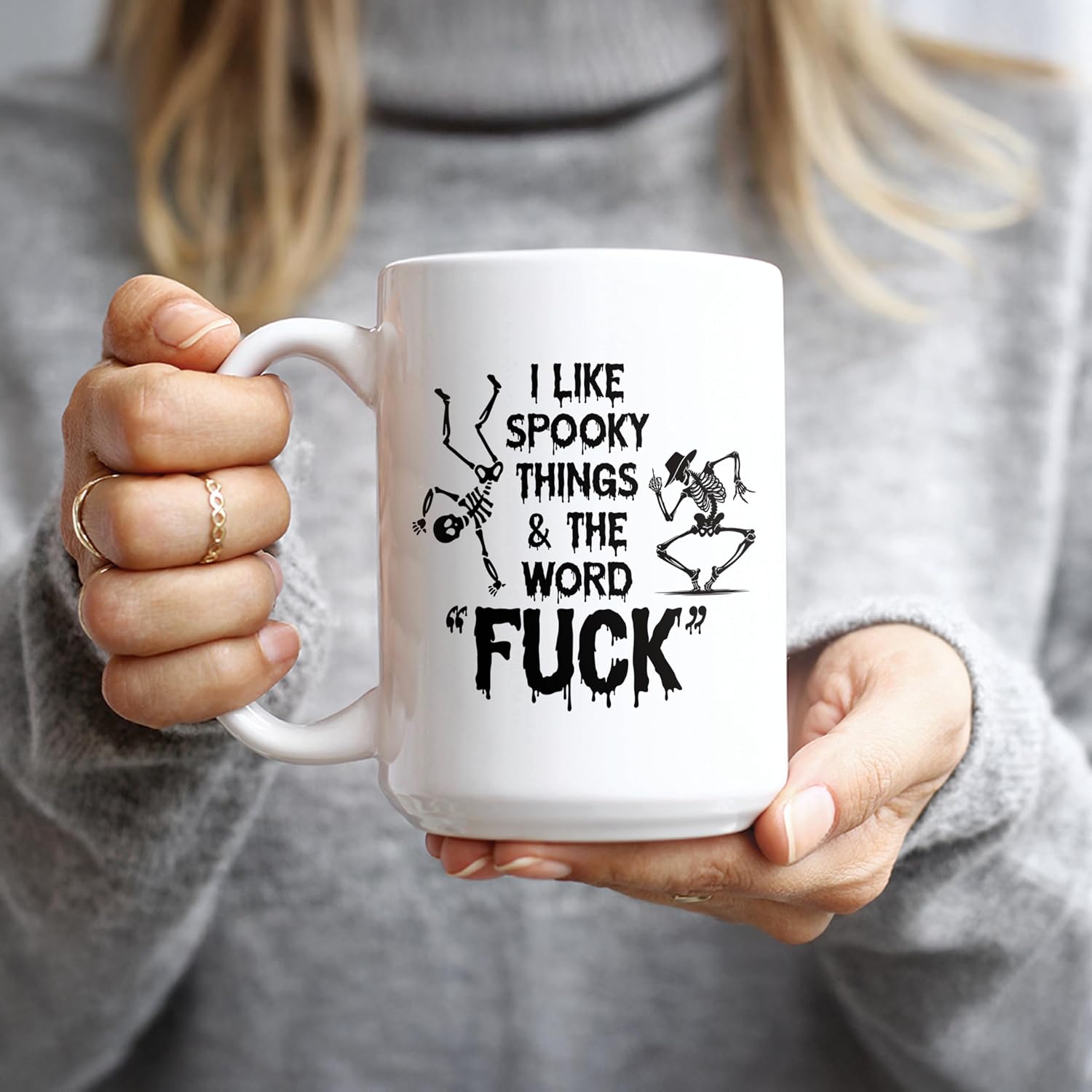 Halloween Mug, I Like Spooky Things and the F Word Mug, Halloween Cup, Funny Coffee Cups, Sarcastic Gag Gift for Coworker, 15oz BPA Free Ceramic Coffee Drinkware