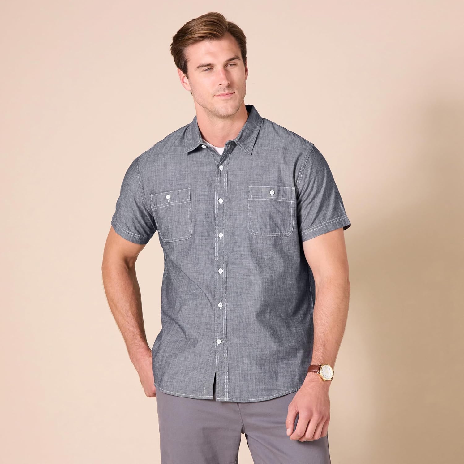 Amazon Essentials Men's Regular-Fit Short-Sleeve Poplin Shirt - Image 6
