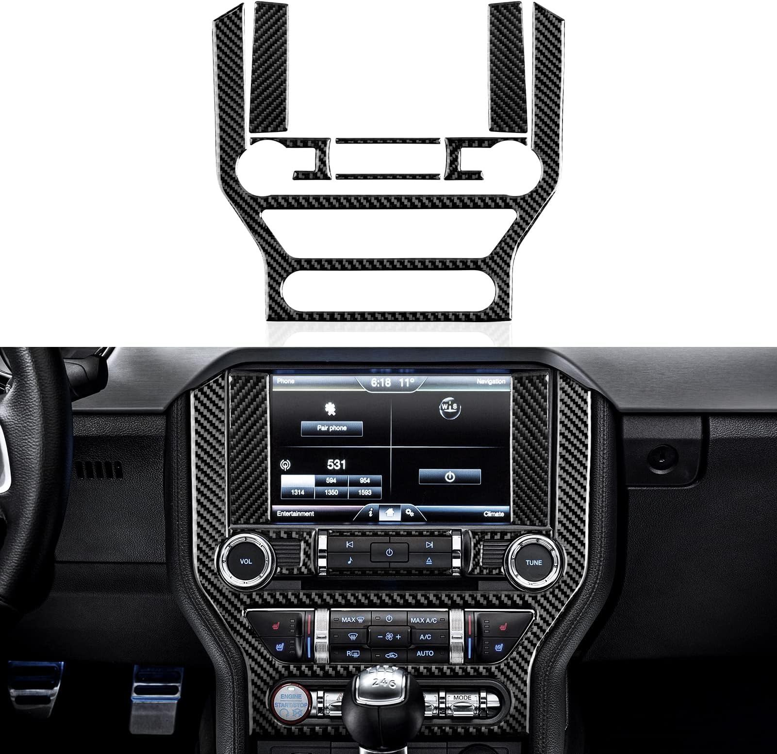 MYDDL Car Central Control Navigation Panel Sticker for Ford Mustang 2015 2016 2017 2018 2019 2020 2021 2022 2023 Carbon Fiber Accessories