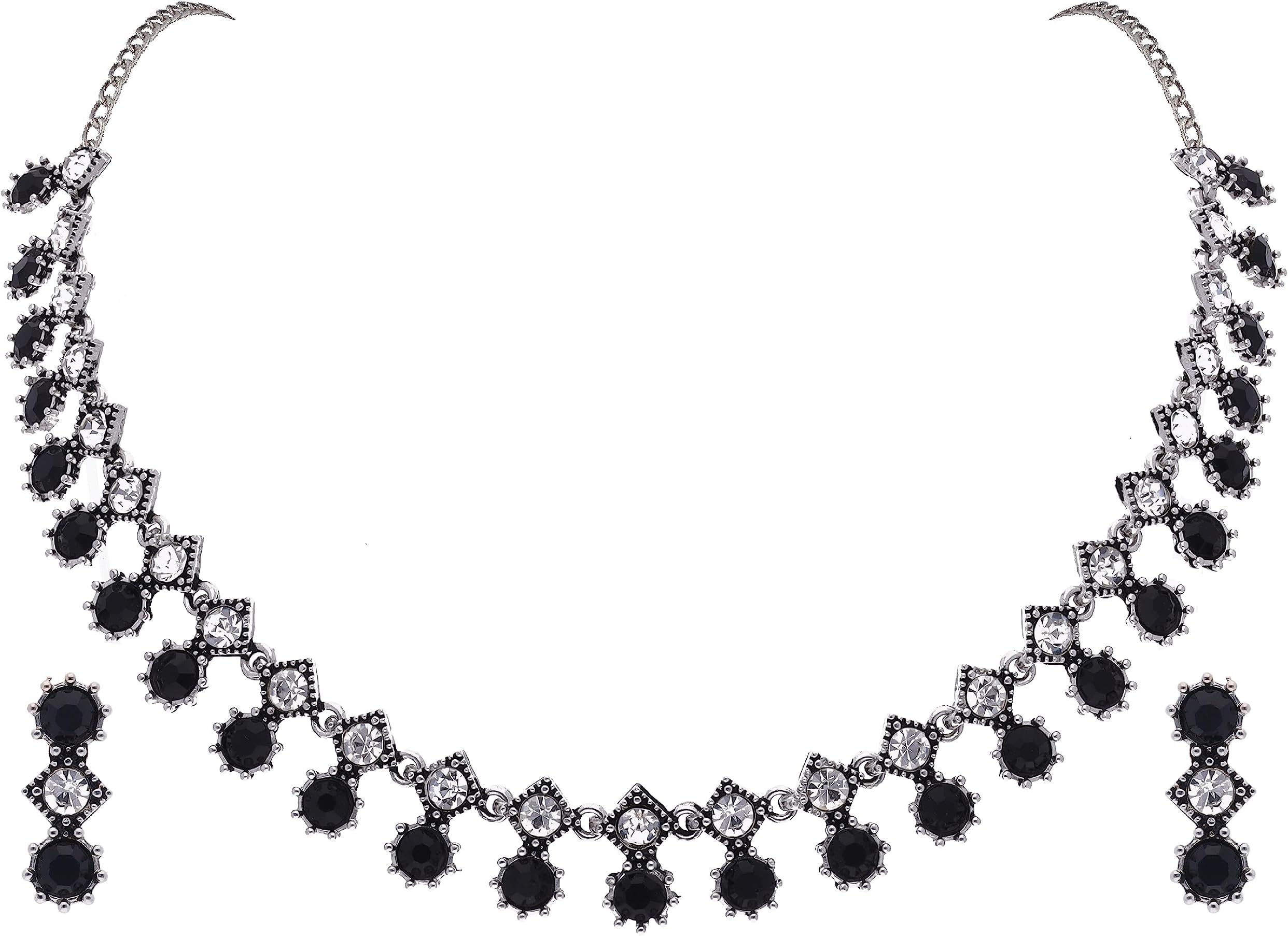 Brado JewelleryOxidised Silver Plated Artificial Stone Studded Choker Necklace Jewelry set with 1 Pair of Earring for Women and Girls