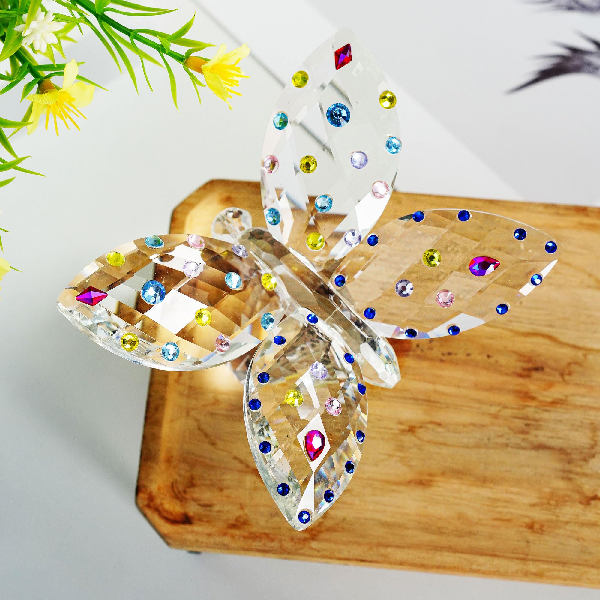 QFkris Mariposa de Cristal Grande de 4 Pulgadas, Figura Coleccionable con Base de Bola, Adorno y Estatua de Animal