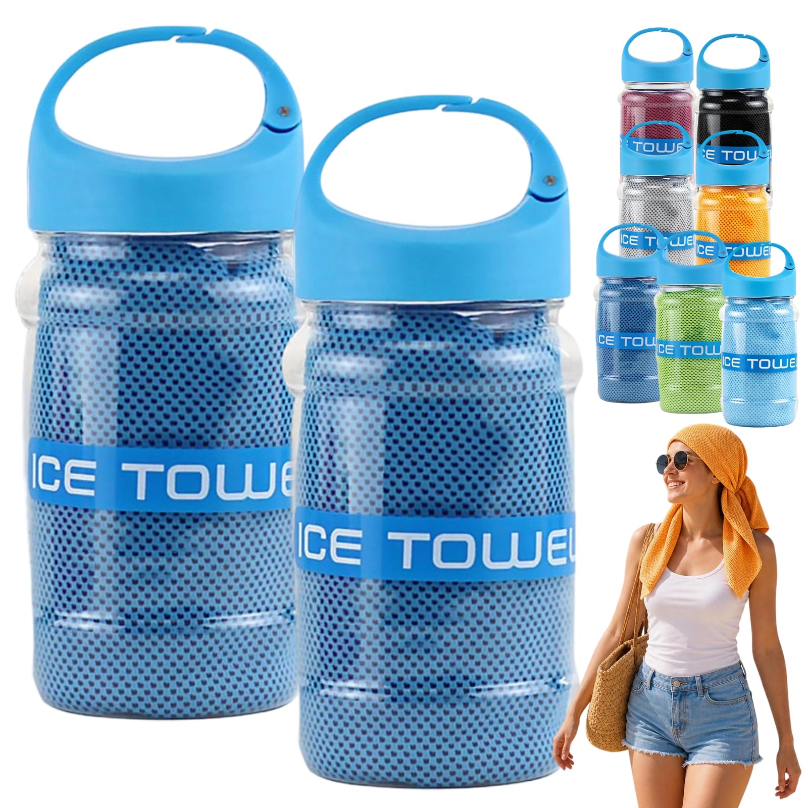 2PCS Cooling Towels for Hot Weather (40"x12"), Ice Cool Towel with Bottle for Neck, Microfiber Gym Cooling Towel for Men & Women, Sports Gift for Golf, Tennis, Running, Marathon Runner, Triathlon