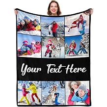 Custom Blanket with Photos Text, Personalized Picture Throw Blanket Collage, Customized Picture Throw Blanket for Adult, Dad, Mom, Kids, Dogs, Friends, Birthday Christmas Valentines Day Gifts