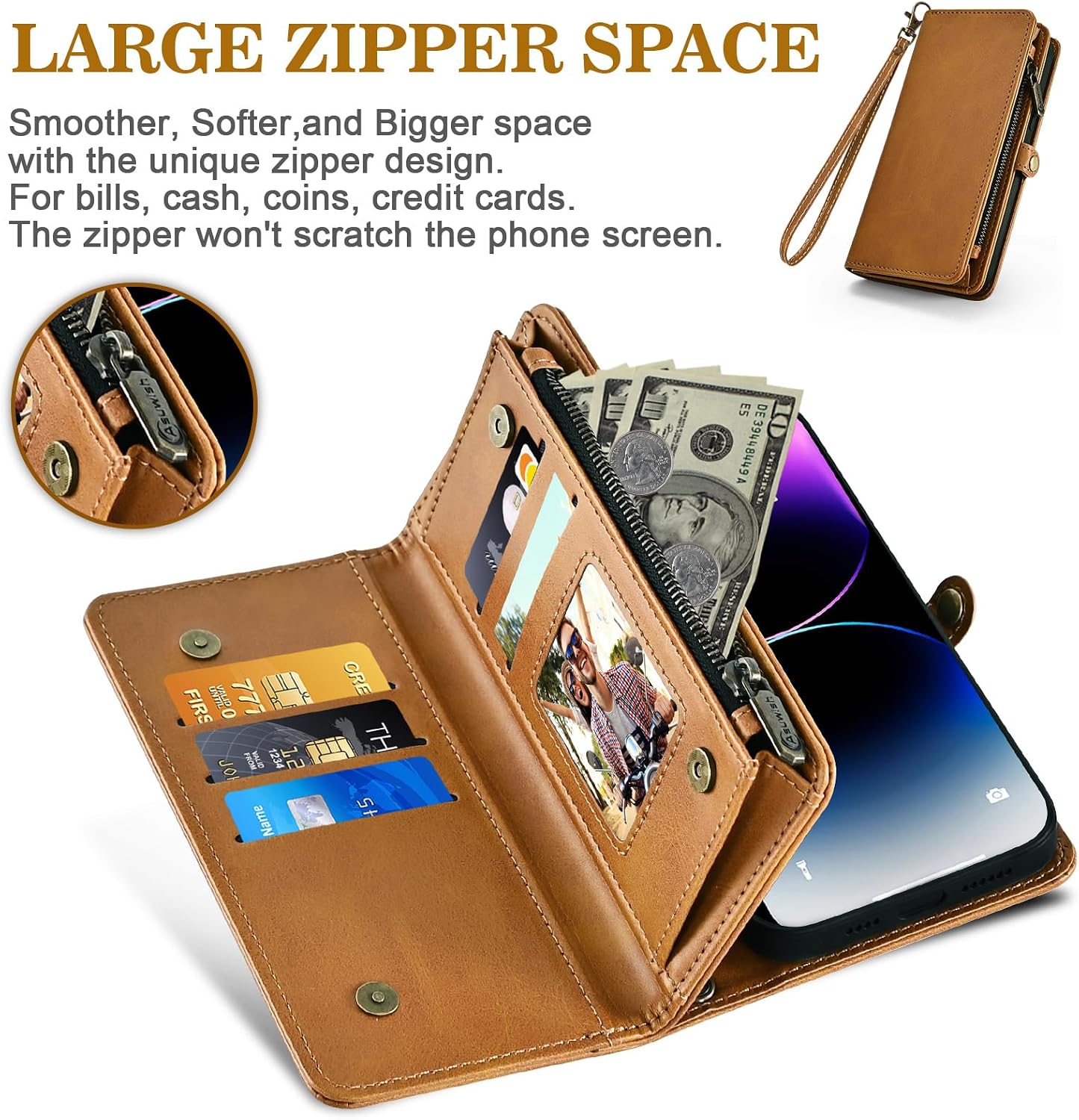 Wallet Case for Samsung Galaxy S21 Plus S21+ 5G with Detachable Phone Case, Wrist Strap Shoulder Strap, Retro Leather Flip Stand Cell Phone Cover for S21+5G S21plus 21S + S 21 21+ G5 Men Brown