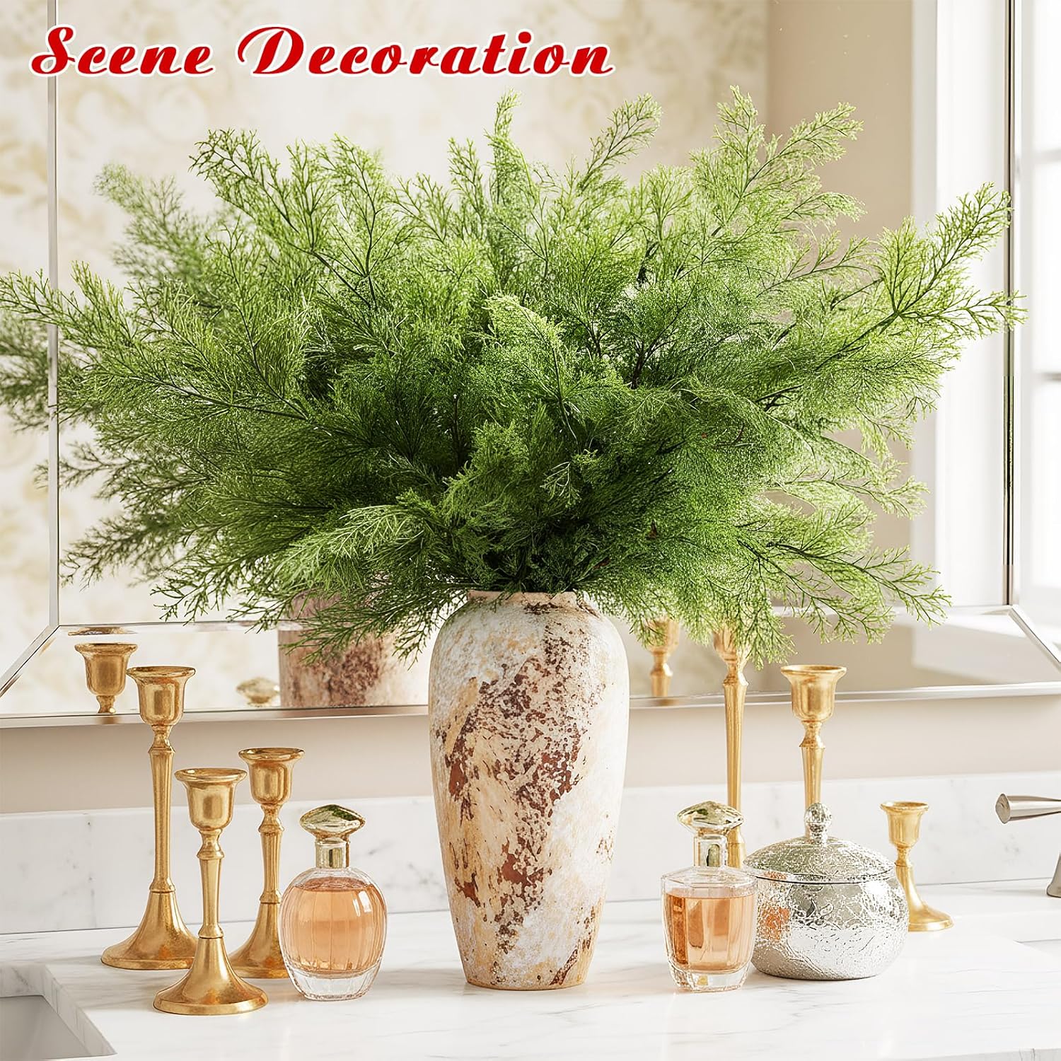 Daifunli 12 Pack Artificial Cedar Branches 39 Inch Faux Greenery Pine Branches for Vase Realistic Evergreen Pine Picks Suitable for DIY Crafts Christmas Tree Sprigs Garland Wreath Home Decoration