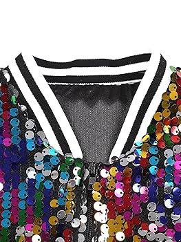 Fldy Kinder Pailletten Jacke - Farbverlauf Glitzer Bomber, Hip Hop Streetdance