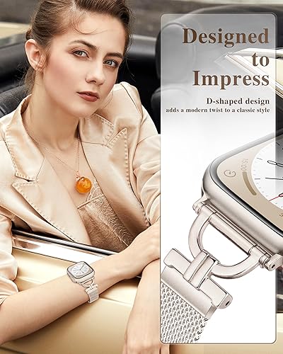 Miniatura 2 de Correas para Apple Watch de 1.575 pulgadas con funda protectora de pantalla, cierre magnético de acero inoxidable para mujer, con conector en forma