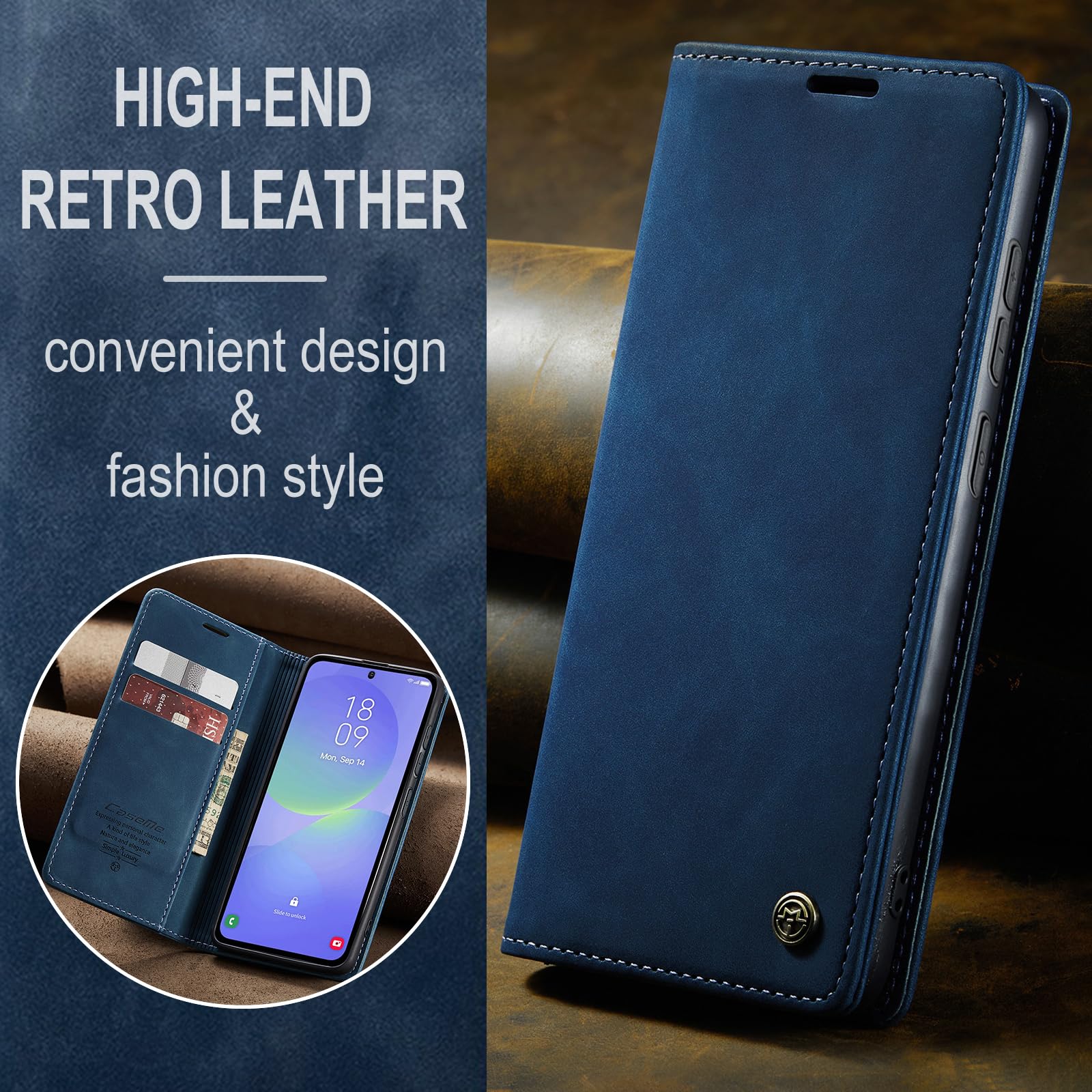 Custodia Portafoglio Per Huawei P30 Lite | Pelle PU Con Protezione RFID | Blu + Vetro Temperato - 2