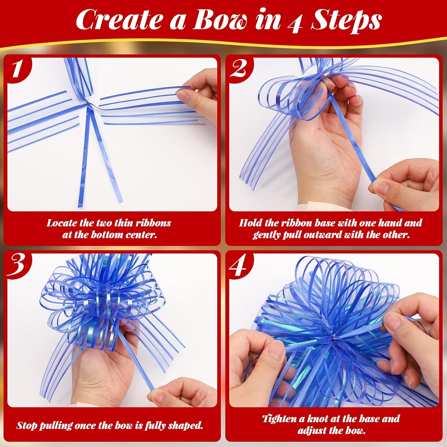 EUSOAR Pull Bow, 6pcs 6" Blue Organza Present Large Bows for Gift Wrapping, Baskets Flower Bouquets Box Gift Wrap Bows for Wedding Christmas Birthday Party Favors Valentine's Day Anniversary