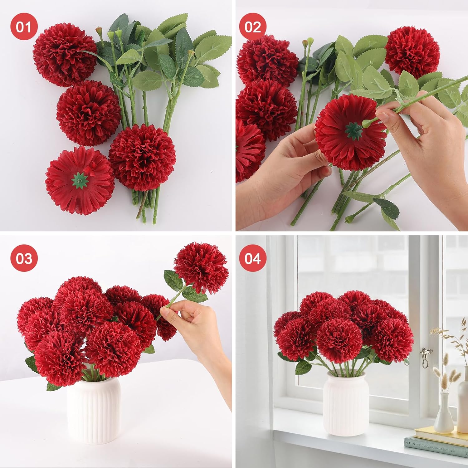 Hananona 12 Pcs Artificial Chrysanthemums Flowers Burgundy Red Flowers, Fake Mums Silk Flowers for Spring Home Decor Christmas Floral Arrangement Halloween Table Centerpiece (12, Burgundy) - Image 5