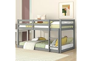 Twin Over Twin Floor Bunk Bed Frame | Junior Loft Bed for...