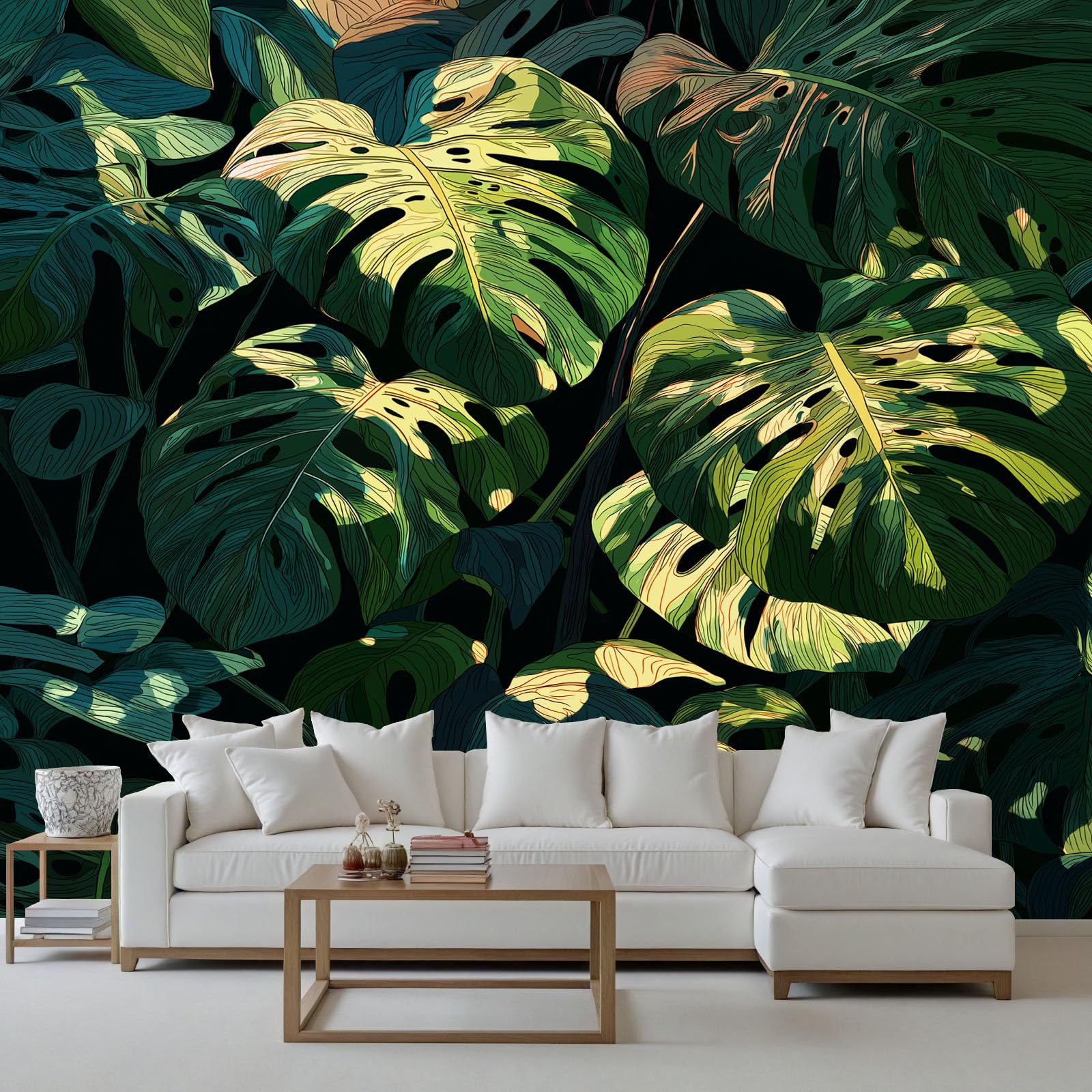 Papier peint feuilles de palmier poster mural xxl déco nature jungle moderne 3x2.1m