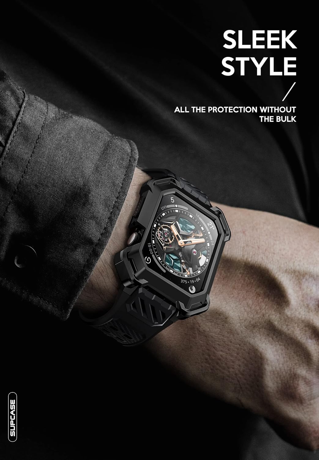 SUPCASE for Apple Watch SE3/9/8/7/6/5/4/SE2/SE [45/44mm] Case with Band, Metal Rugged Men Cover Sport Protective Case with Adjustable Strap Bands for iWatch 9/8/7/6/5/4/SE3/SE2/SE [45/44mm], Black