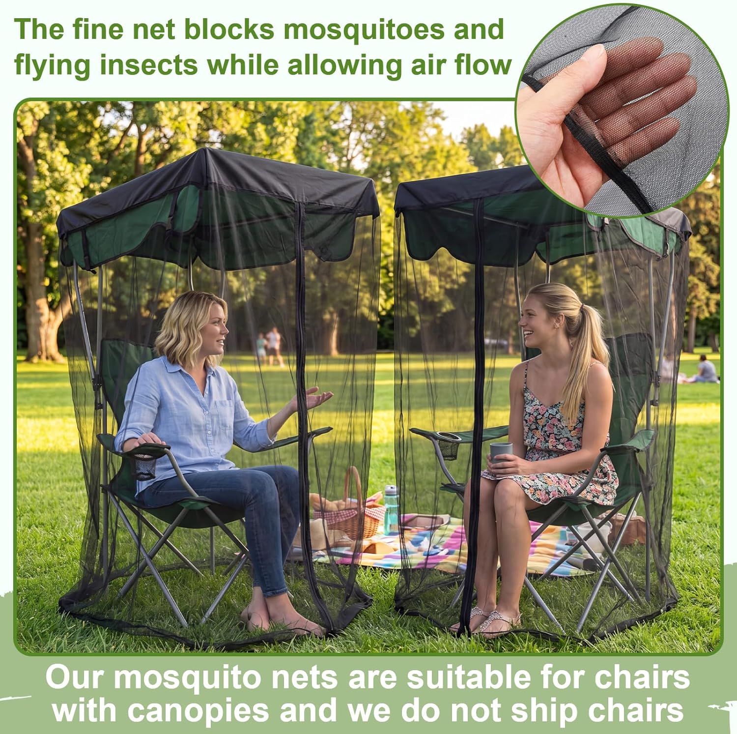 Yahenda 2 Pcs 63" H Mosquito Net Cover for Canopy Chair, Bug Barrier Mesh Tent Netting with 32 x 35 Inch Waterproof Roof and Opening Zipper for Fishing Camping Chairs Outdoors, Excluding Chair