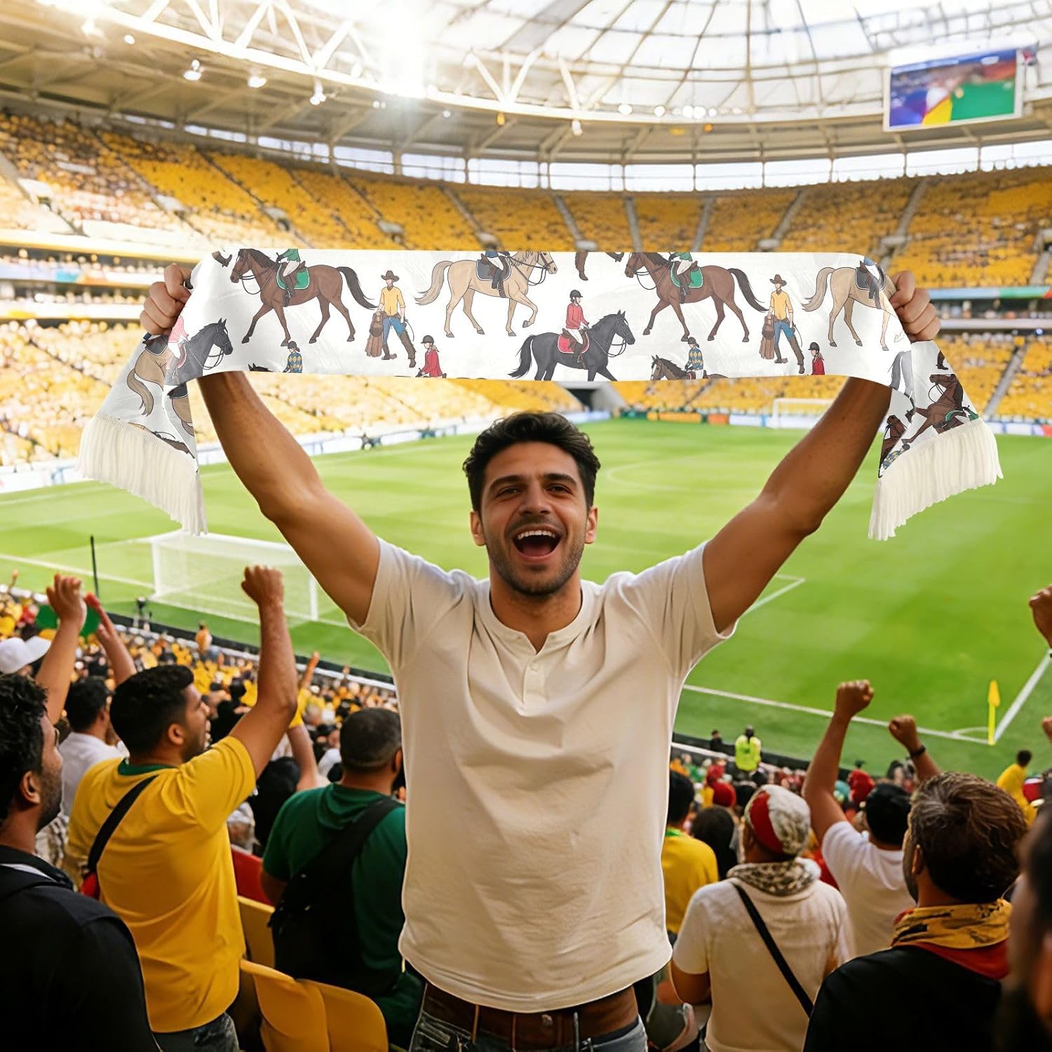 CHIFIGNO Horse Rider Sports Fan Scarf Towel, Soft Absorbent Polyester Scarf for Soccer Games, Quick Dry Cheering Banner