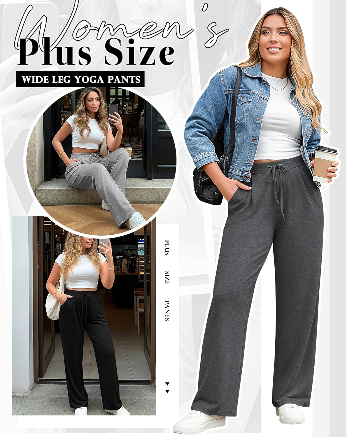 3 Pack Women's Plus Size Wide Leg Yoga Pants, Drawstring Lounge Sweatpants Loose Casual Workout Pants with Pockets - Image 3