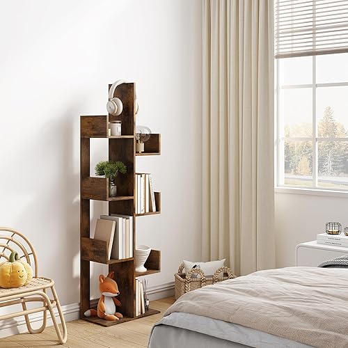 Miniatura 8 de Estantería de 8 niveles, estantería de árbol con 8 estantes para libros, estante de almacenamiento de pie para libros, CDs, plantas, estantería de