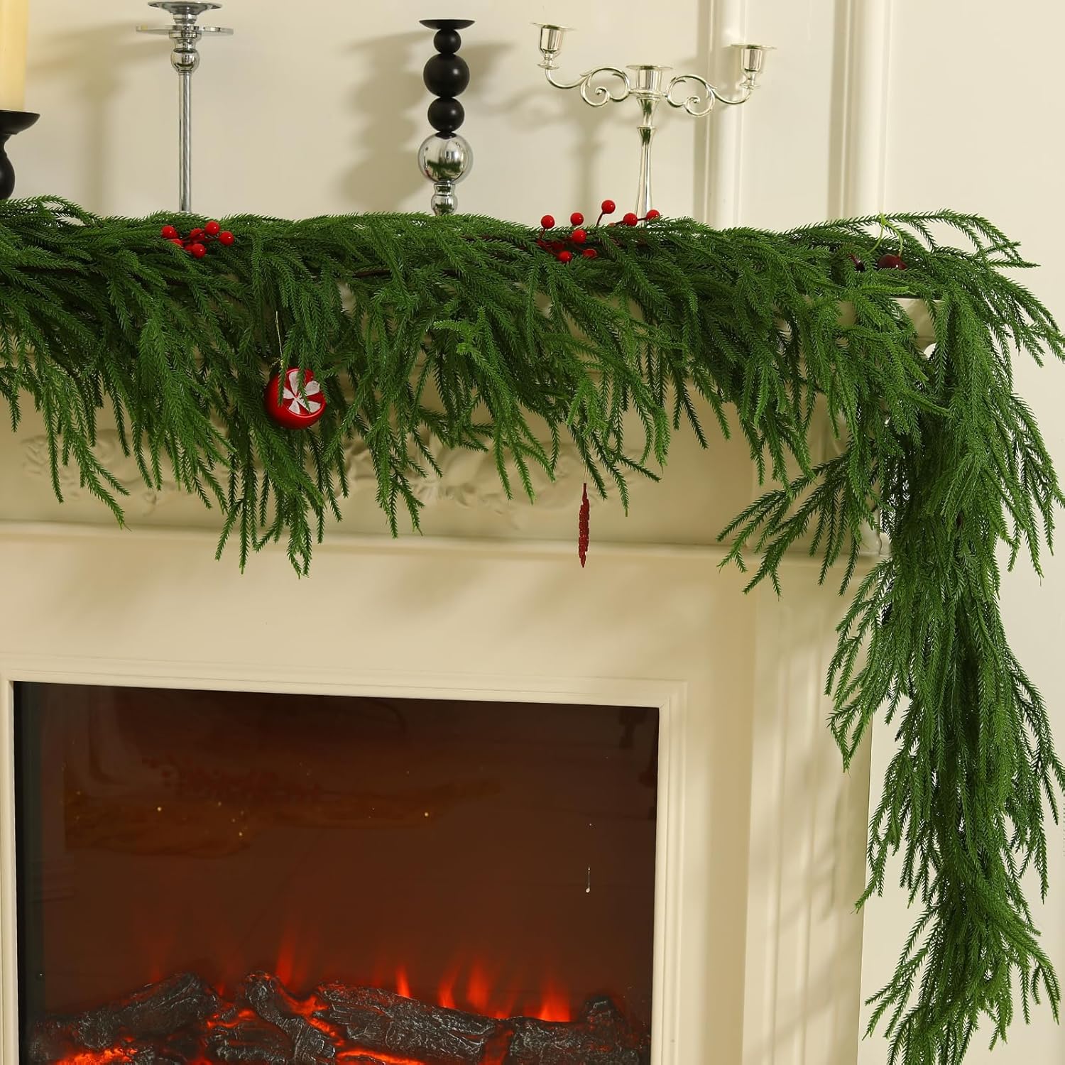 9FT Norfolk Pine Christmas Garland, Real Touch Artificial Greenery Garland for Indoor Outdoor Holiday Decor, Faux Pine Garland with Realistic Needles - Image 5